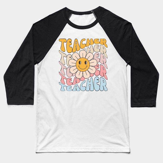 Retro Teacher Daisy Colorful - Elementary School Teacher Baseball T-Shirt by StarMa